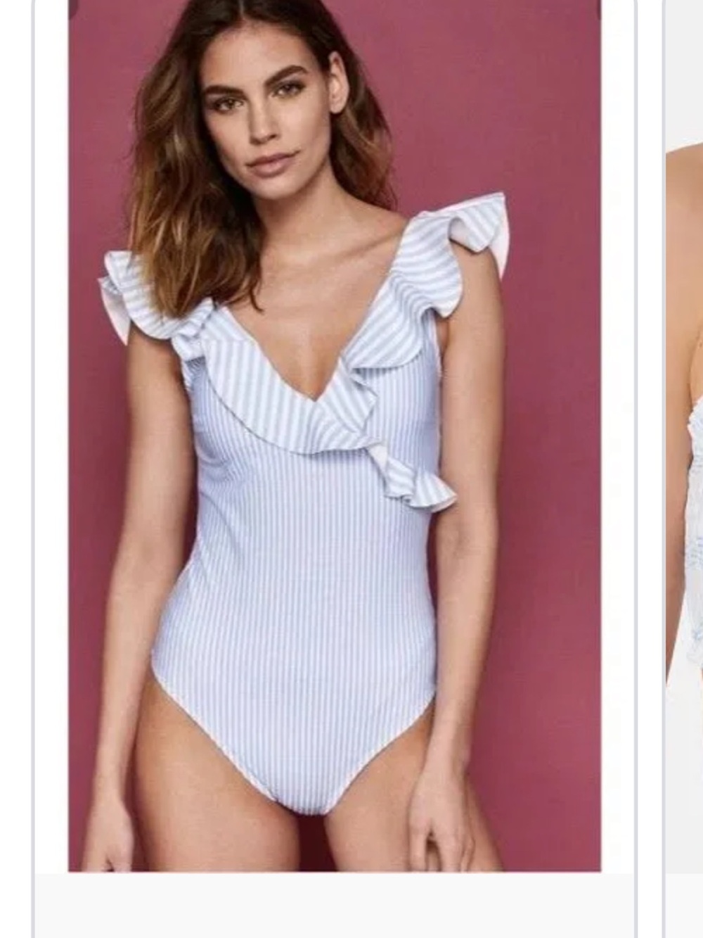 Ted Baker Blue and White Striped frill  henika One-Piece with Ruffle Trim m/l